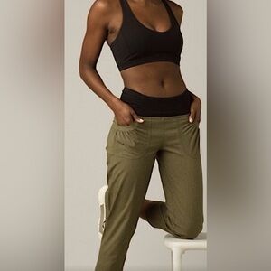 Prana Olive Pull-On Straight Leg Pants with Black Waistband